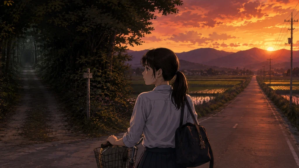夕映えの山